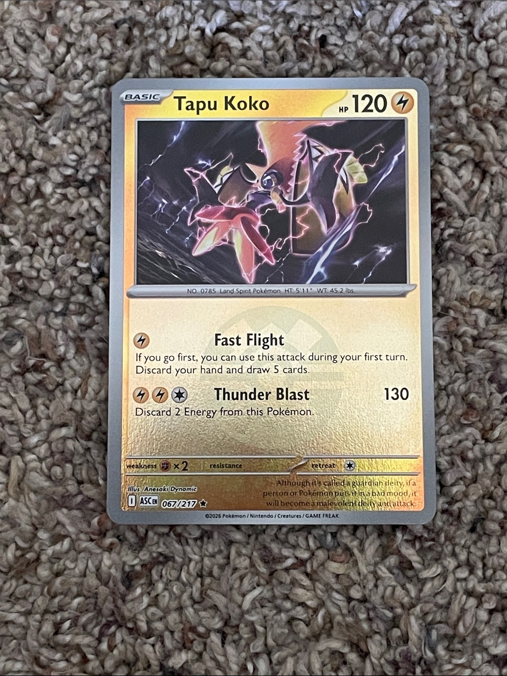 Pokémon Tapu Koko 067/217 Ascended Heros Holo Rare